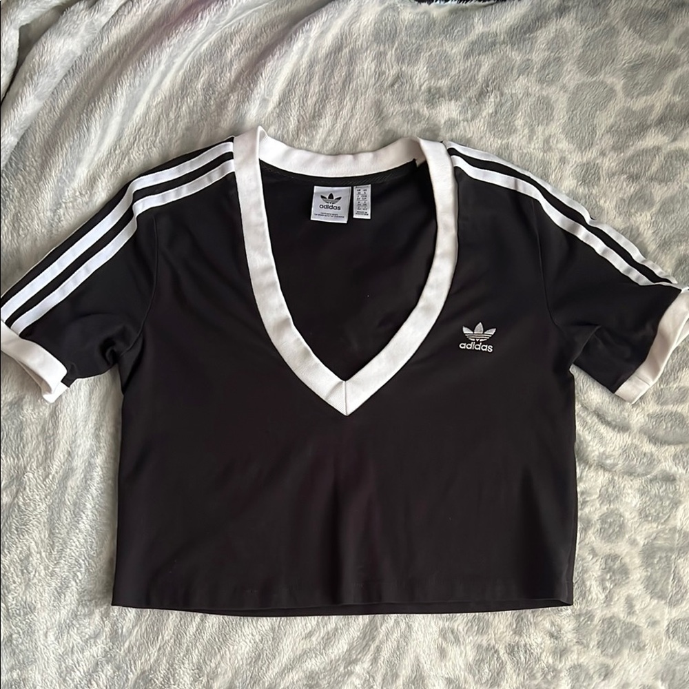 Adidas Black and White Crop Jersey Short Sleeve